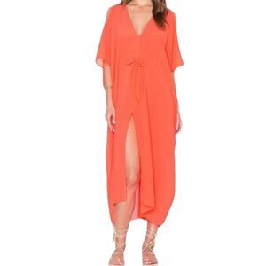 New! L'Agent Women's Holly Tie Kaftan Swimwear Cover-Up Neon Melon One Size NWT